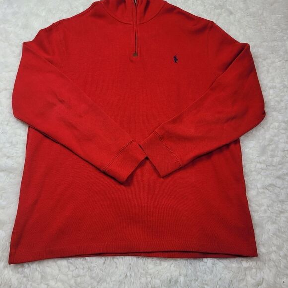 Polo Ralph Lauren Sweater Men's Size L Red Pullover Sweatshirt Quarter Zip Pony - Picture 11 of 11